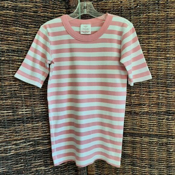Hanna Andersson 100% Organic Cotton Striped Pajama Shirt Kids 14 160 Pink White - Picture 1 of 5